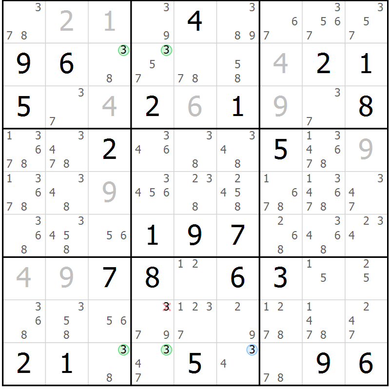 Position des candidats pour la solution de la Gr 81 page 84 du magazine de sudoku Maestro n° 102