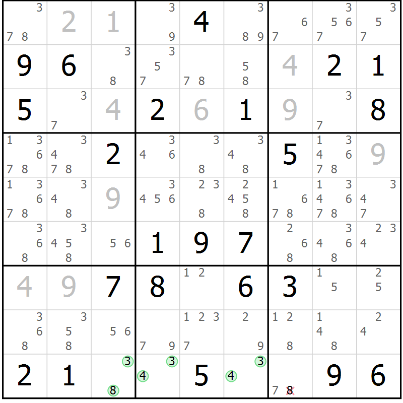 Position des candidats pour la solution de la Gr 81 page 84 du magazine de sudoku Maestro n° 102