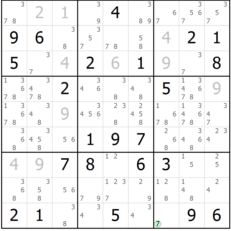 Position des candidats pour la solution de la Gr 81 page 84 du magazine de sudoku Maestro n° 102