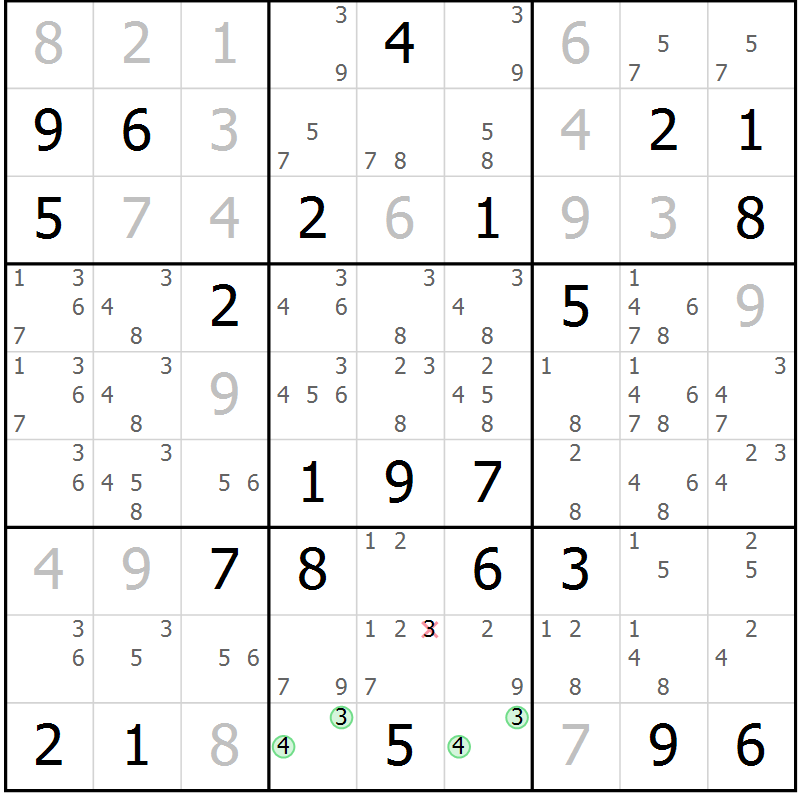 Position des candidats pour la solution de la Gr 81 page 84 du magazine de sudoku Maestro n° 102
