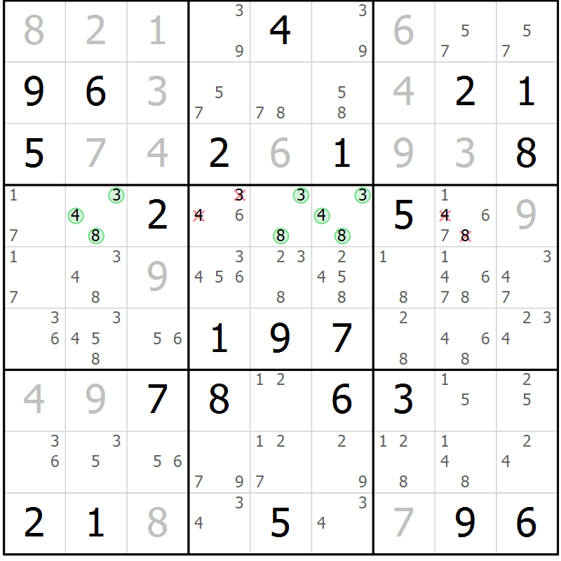Position des candidats pour la solution de la Gr 81 page 84 du magazine de sudoku Maestro n° 102