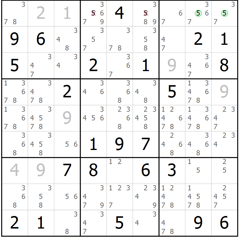 Position des candidats pour la solution de la Gr 81 page 84 du magazine de sudoku Maestro n° 102