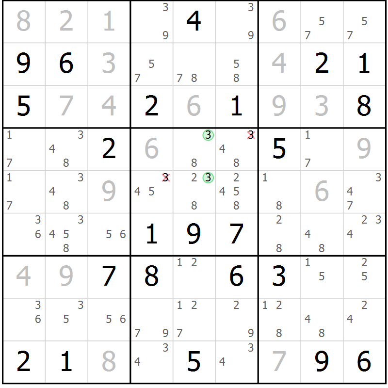 Position des candidats pour la solution de la Gr 81 page 84 du magazine de sudoku Maestro n° 102