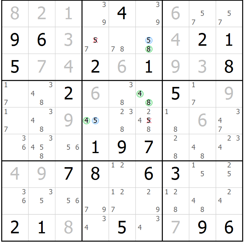 Position des candidats pour la solution de la Gr 81 page 84 du magazine de sudoku Maestro n° 102