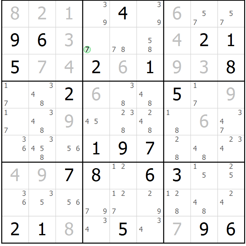 Position des candidats pour la solution de la Gr 81 page 84 du magazine de sudoku Maestro n° 102