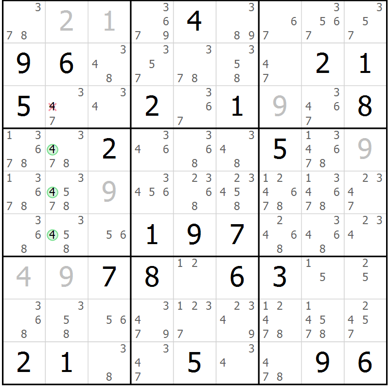 Position des candidats pour la solution de la Gr 81 page 84 du magazine de sudoku Maestro n° 102