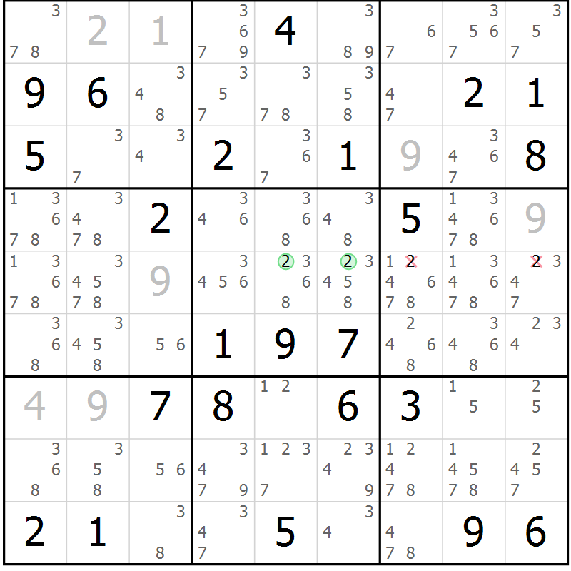 Position des candidats pour la solution de la Gr 81 page 84 du magazine de sudoku Maestro n° 102