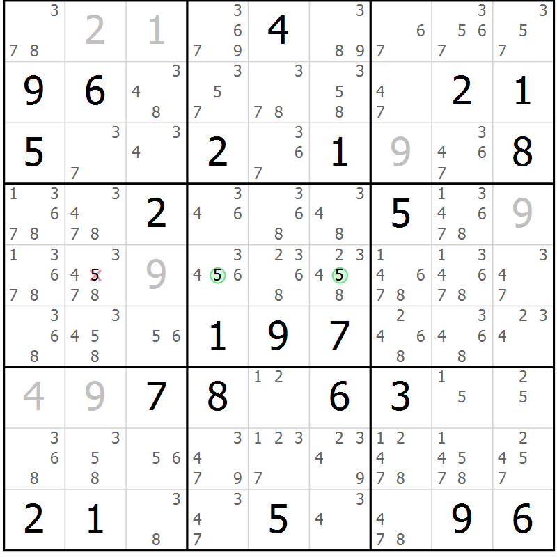 Position des candidats pour la solution de la Gr 81 page 84 du magazine de sudoku Maestro n° 102