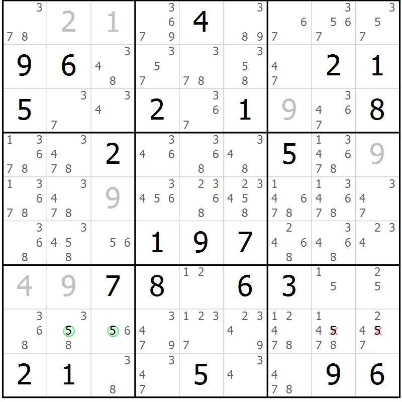 Position des candidats pour la solution de la Gr 81 page 84 du magazine de sudoku Maestro n° 102