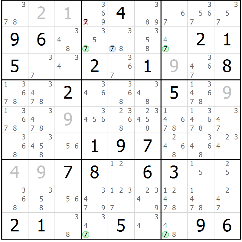 Position des candidats pour la solution de la Gr 81 page 84 du magazine de sudoku Maestro n° 102