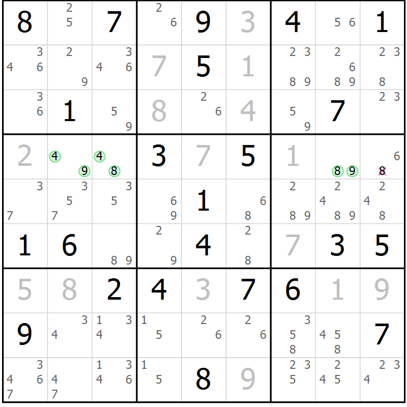 Position des candidats pour la solution de la Gr 82 page 85 du magazine de sudoku Maestro n° 102