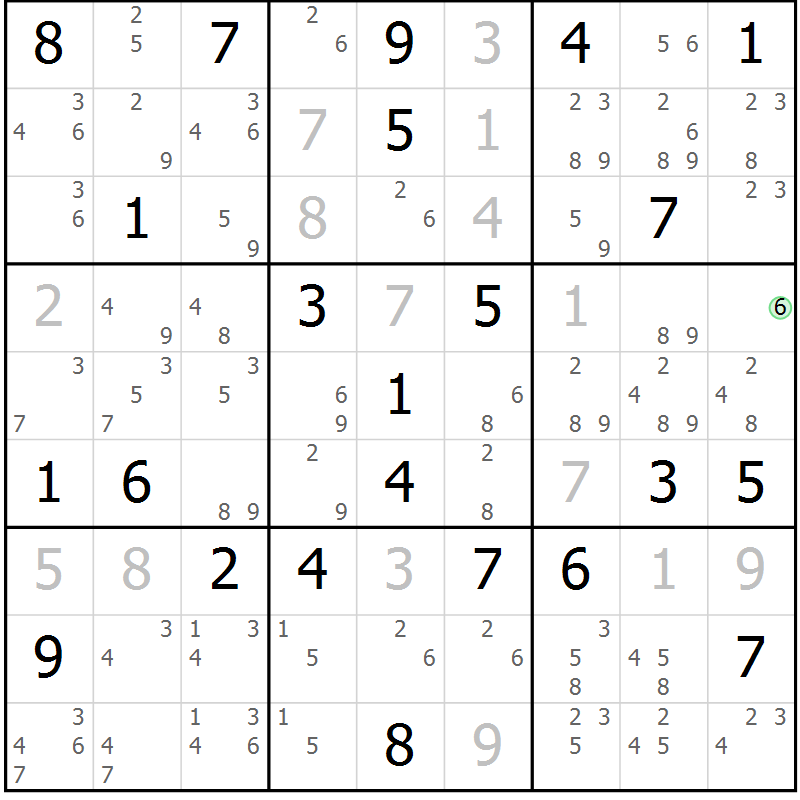 Position des candidats pour la solution de la Gr 82 page 85 du magazine de sudoku Maestro n° 102