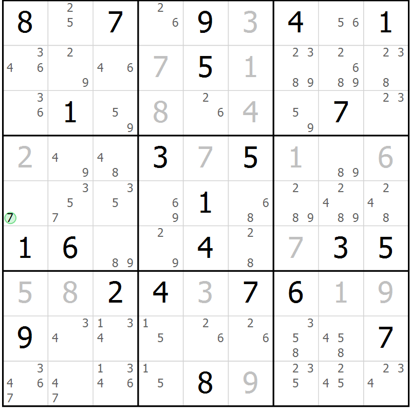 Position des candidats pour la solution de la Gr 82 page 85 du magazine de sudoku Maestro n° 102