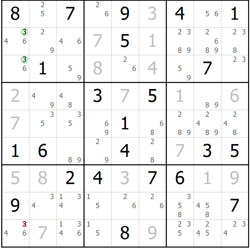 Position des candidats pour la solution de la Gr 82 page 85 du magazine de sudoku Maestro n° 102
