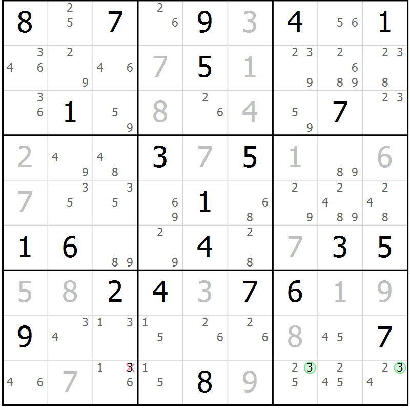 Position des candidats pour la solution de la Gr 82 page 85 du magazine de sudoku Maestro n° 102
