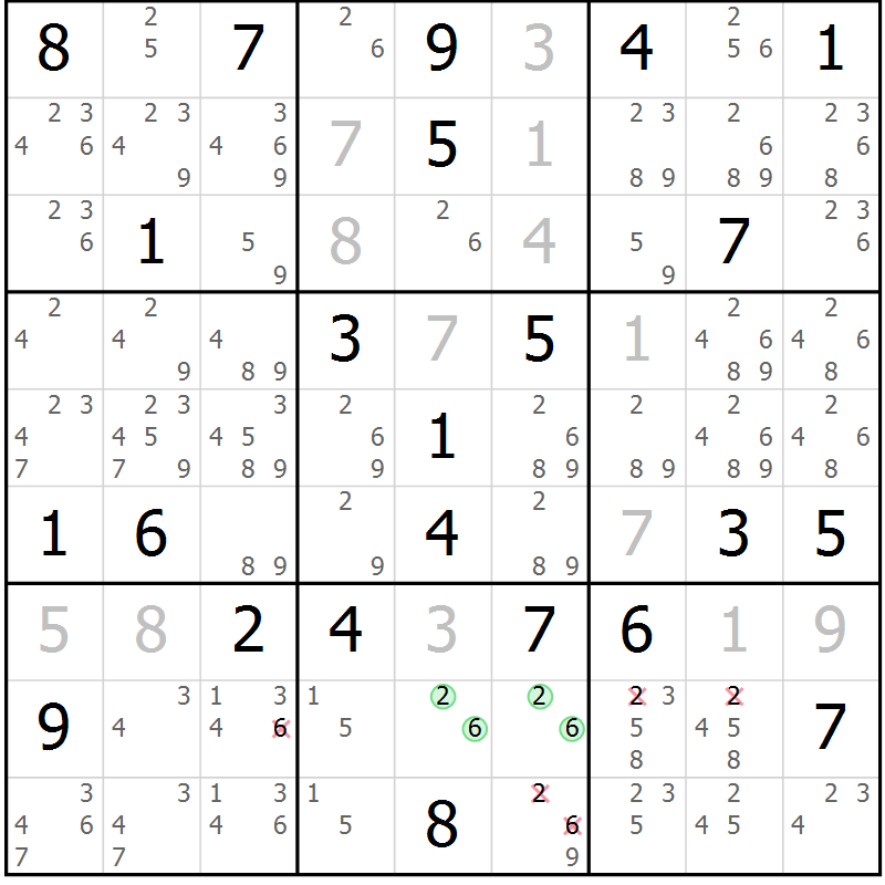 Position des candidats pour la solution de la Gr 82 page 85 du magazine de sudoku Maestro n° 102