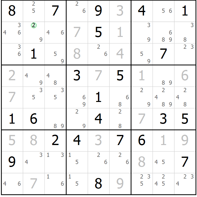 Position des candidats pour la solution de la Gr 82 page 85 du magazine de sudoku Maestro n° 102