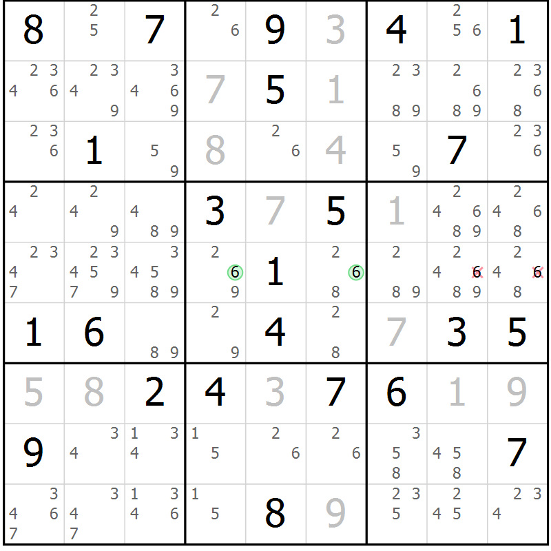 Position des candidats pour la solution de la Gr 82 page 85 du magazine de sudoku Maestro n° 102