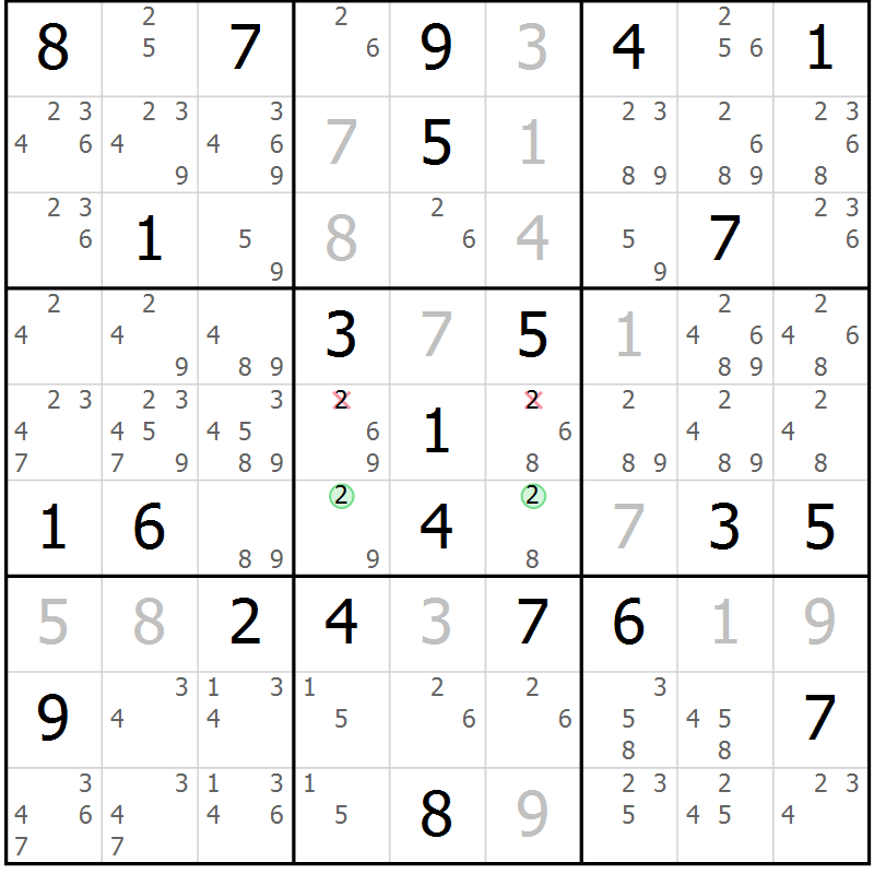 Position des candidats pour la solution de la Gr 82 page 85 du magazine de sudoku Maestro n° 102