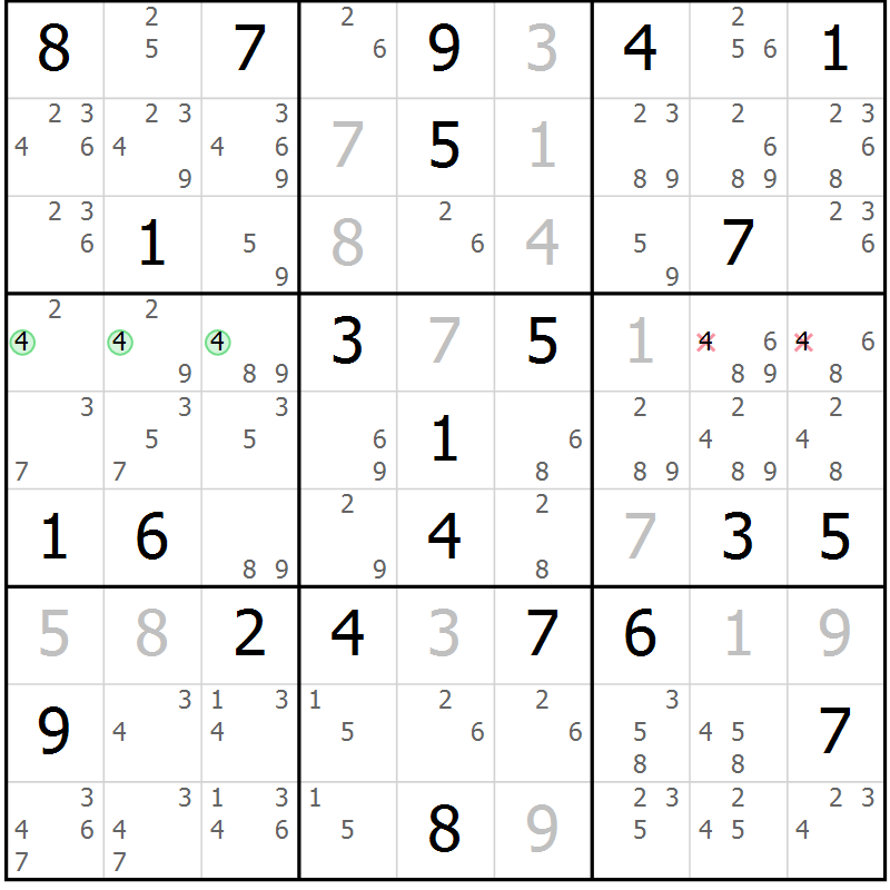Position des candidats pour la solution de la Gr 82 page 85 du magazine de sudoku Maestro n° 102