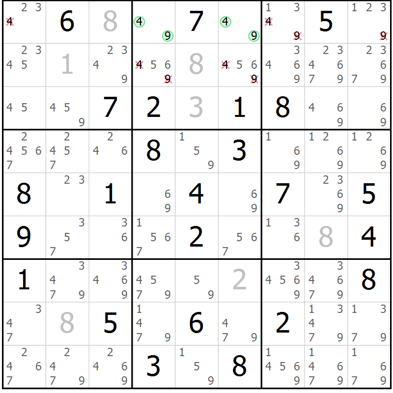 Position des candidats pour la solution de la Gr 83 page 86 du magazine de sudoku Maestro n° 102
