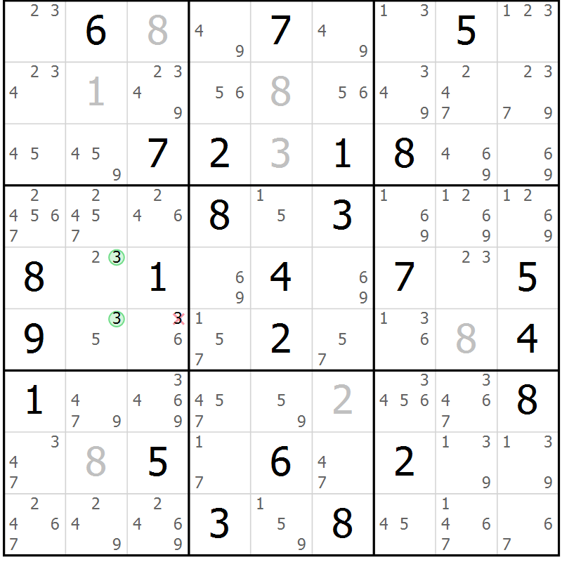 Position des candidats pour la solution de la Gr 83 page 86 du magazine de sudoku Maestro n° 102