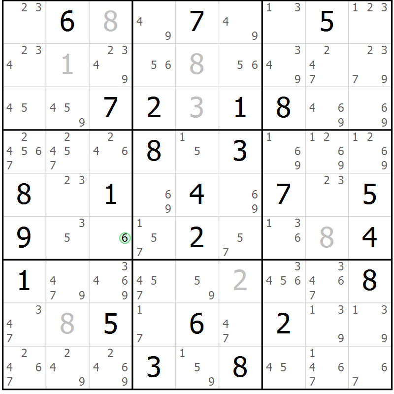 Position des candidats pour la solution de la Gr 83 page 86 du magazine de sudoku Maestro n° 102