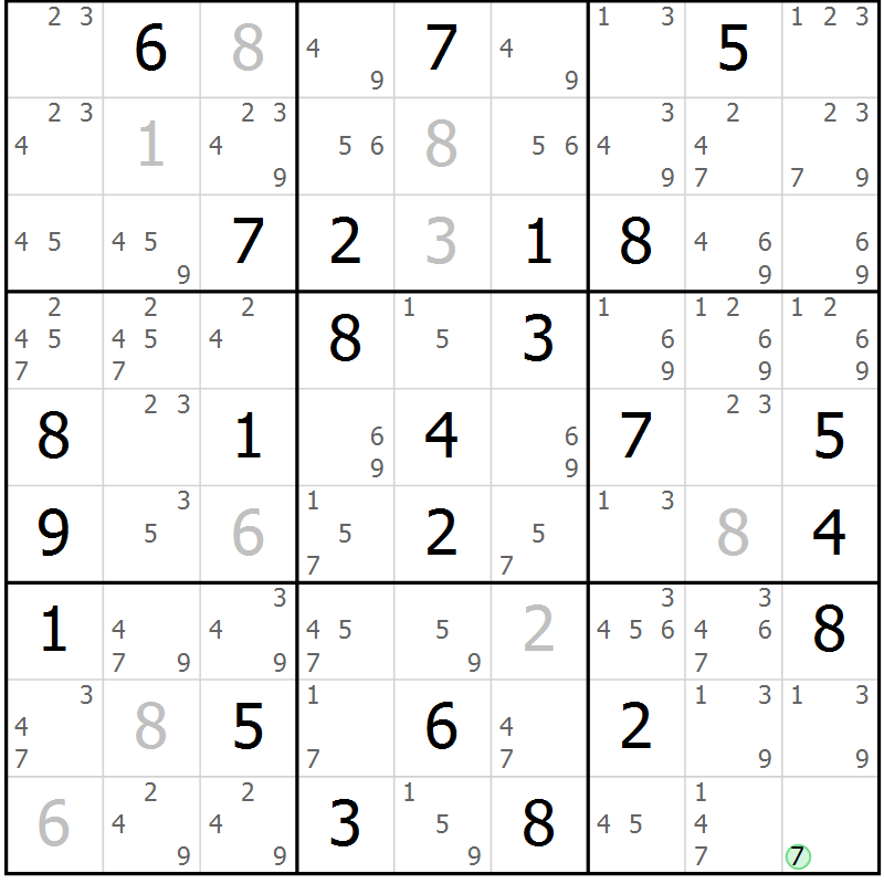 Position des candidats pour la solution de la Gr 83 page 86 du magazine de sudoku Maestro n° 102