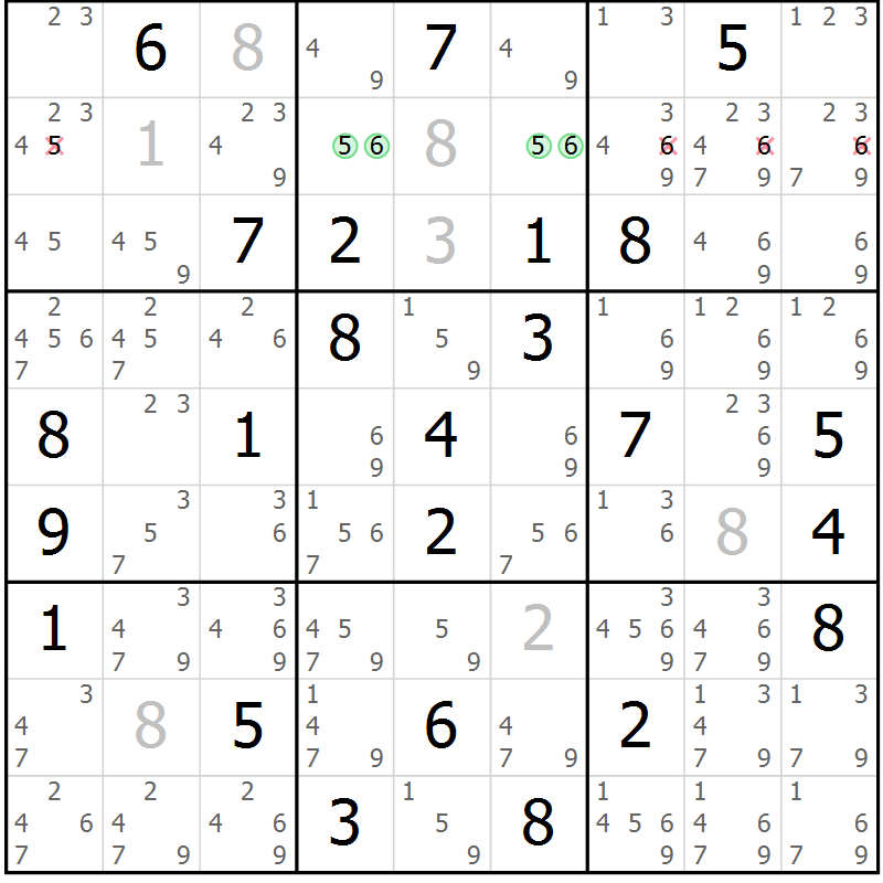Position des candidats pour la solution de la Gr 83 page 86 du magazine de sudoku Maestro n° 102