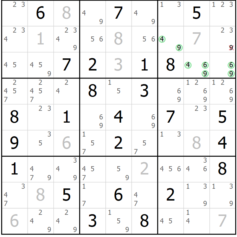 Position des candidats pour la solution de la Gr 83 page 86 du magazine de sudoku Maestro n° 102