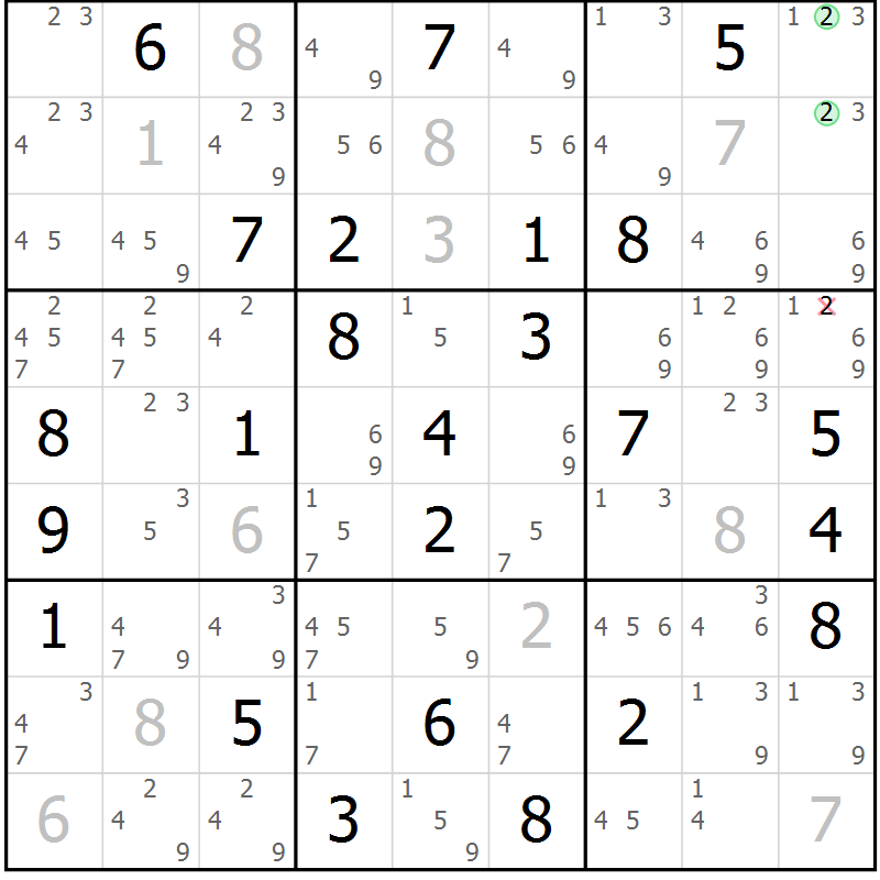 Position des candidats pour la solution de la Gr 83 page 86 du magazine de sudoku Maestro n° 102