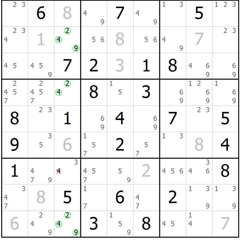 Position des candidats pour la solution de la Gr 83 page 86 du magazine de sudoku Maestro n° 102