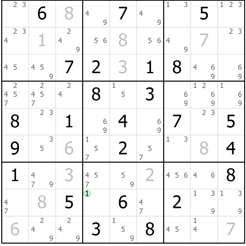 Position des candidats pour la solution de la Gr 83 page 86 du magazine de sudoku Maestro n° 102