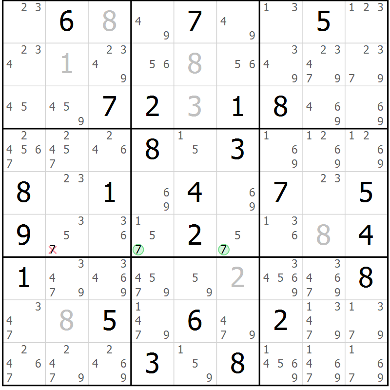 Position des candidats pour la solution de la Gr 83 page 86 du magazine de sudoku Maestro n° 102