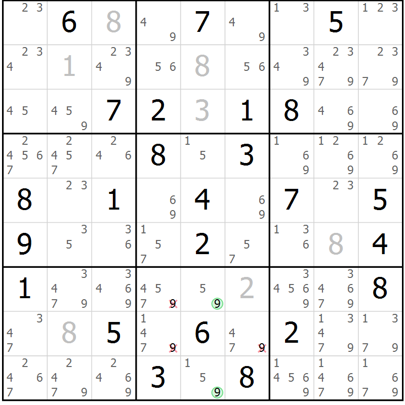 Position des candidats pour la solution de la Gr 83 page 86 du magazine de sudoku Maestro n° 102