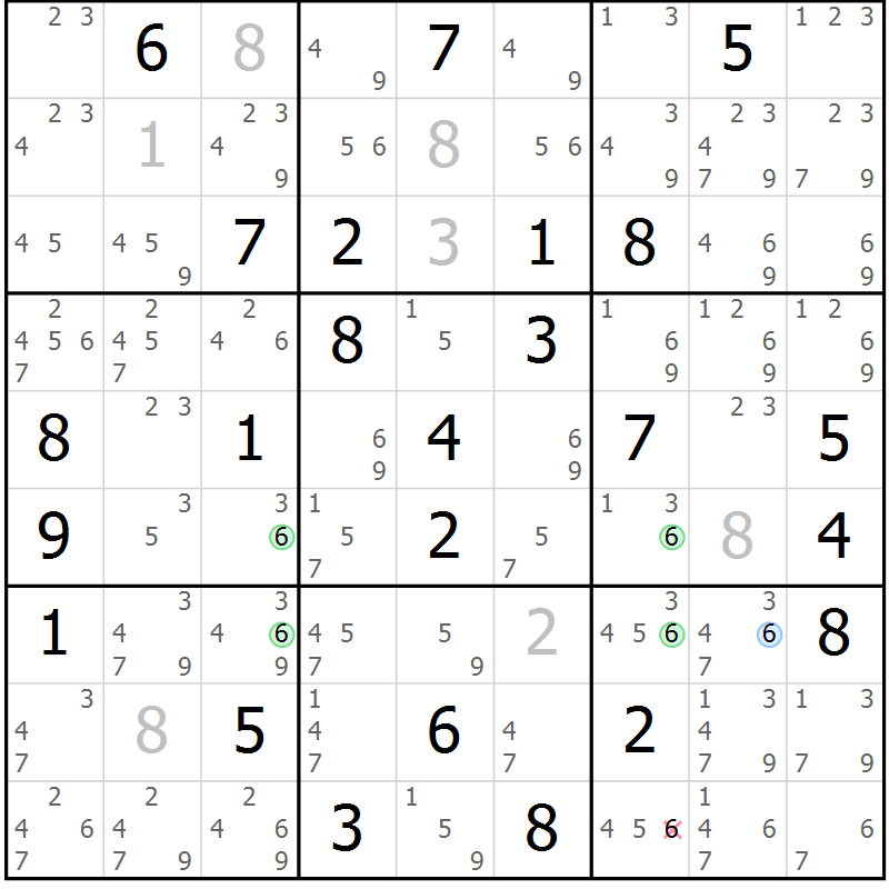 Position des candidats pour la solution de la Gr 83 page 86 du magazine de sudoku Maestro n° 102