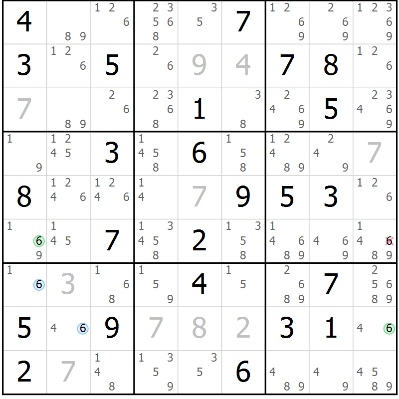 Position des candidats pour la solution de la Gr 84 page 87 du magazine de sudoku Maestro n° 102