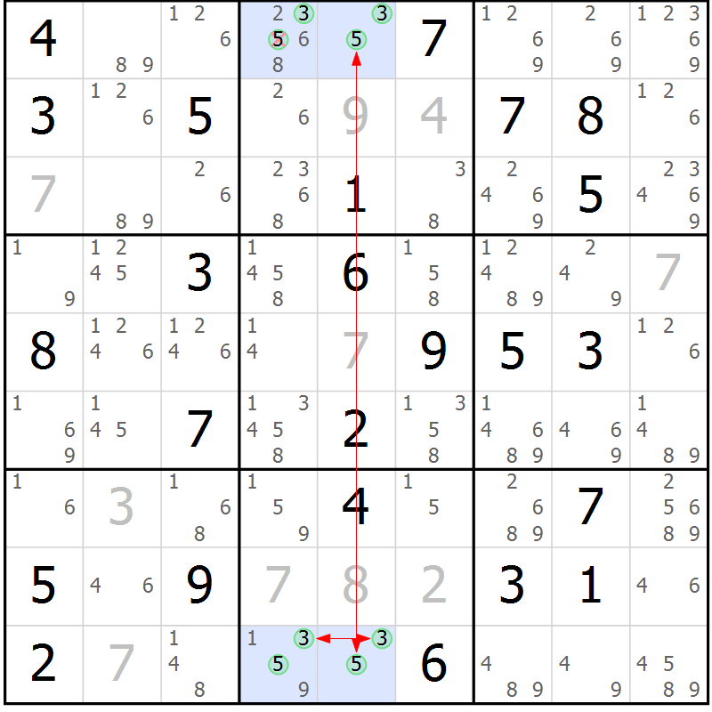 Position des candidats pour la solution de la Gr 84 page 87 du magazine de sudoku Maestro n° 102