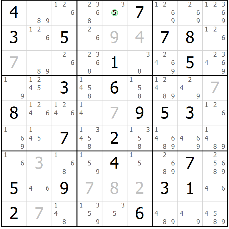 Position des candidats pour la solution de la Gr 84 page 87 du magazine de sudoku Maestro n° 102