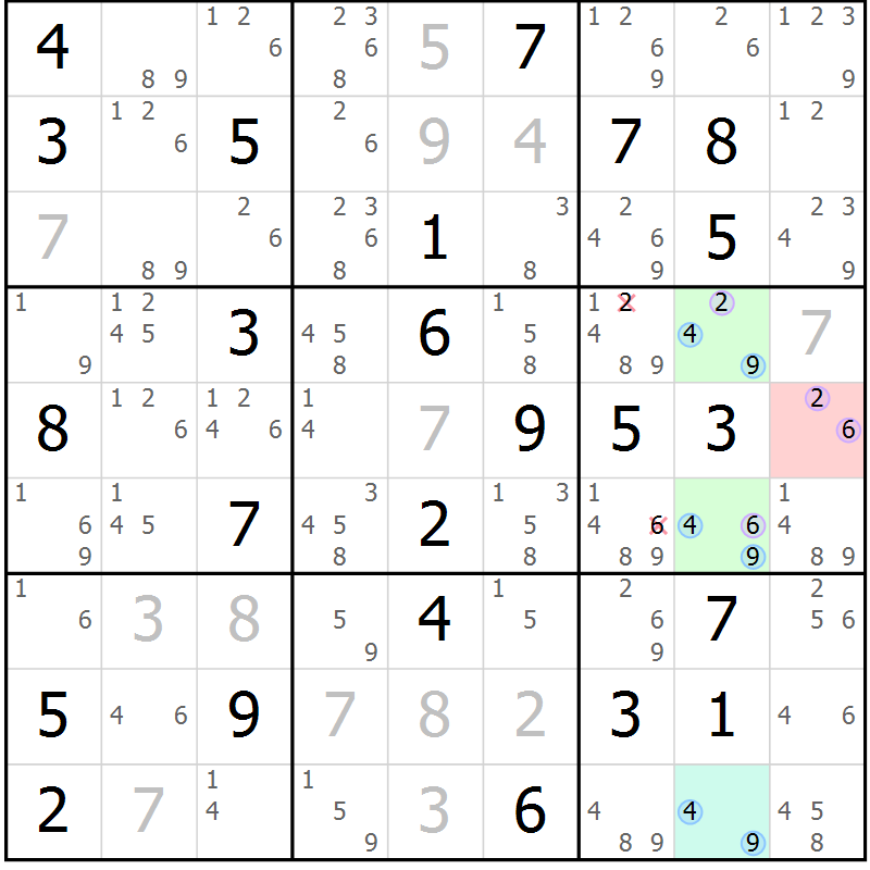 Position des candidats pour la solution de la Gr 84 page 87 du magazine de sudoku Maestro n° 102