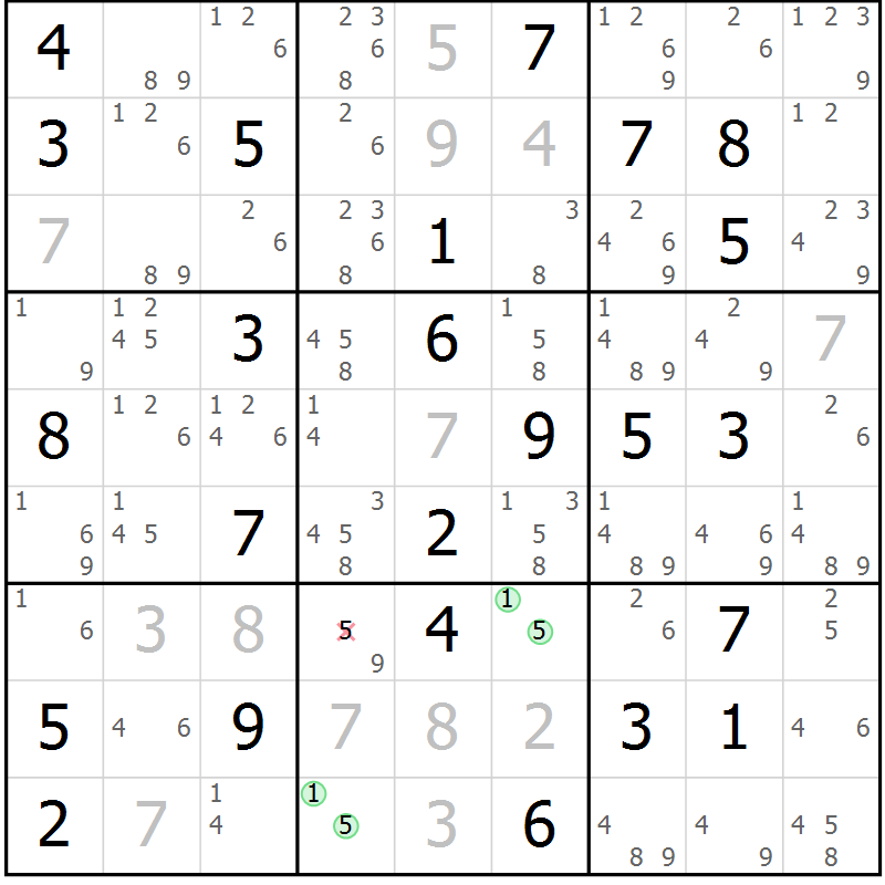 Position des candidats pour la solution de la Gr 84 page 87 du magazine de sudoku Maestro n° 102