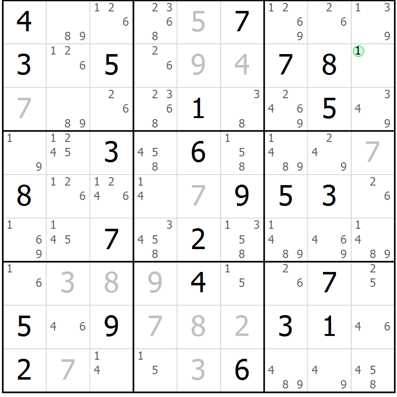 Position des candidats pour la solution de la Gr 84 page 87 du magazine de sudoku Maestro n° 102
