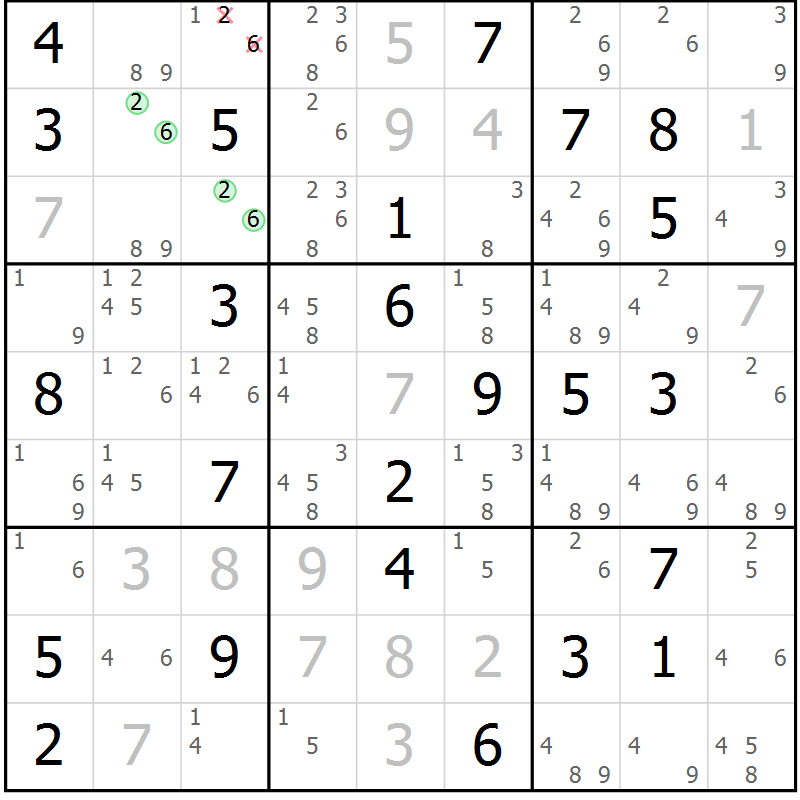 Position des candidats pour la solution de la Gr 84 page 87 du magazine de sudoku Maestro n° 102