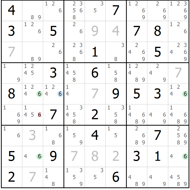 Position des candidats pour la solution de la Gr 84 page 87 du magazine de sudoku Maestro n° 102