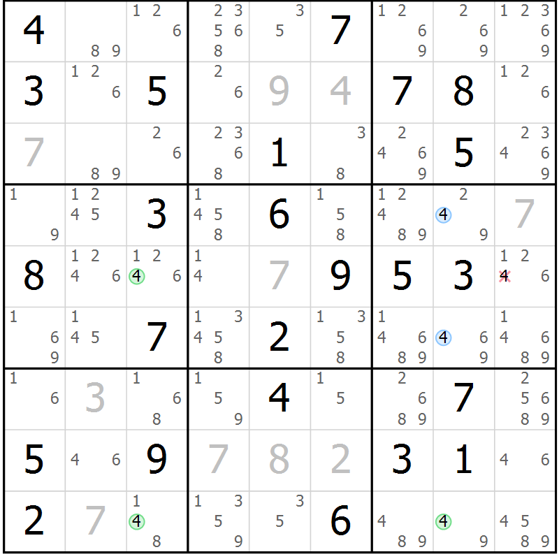 Position des candidats pour la solution de la Gr 84 page 87 du magazine de sudoku Maestro n° 102