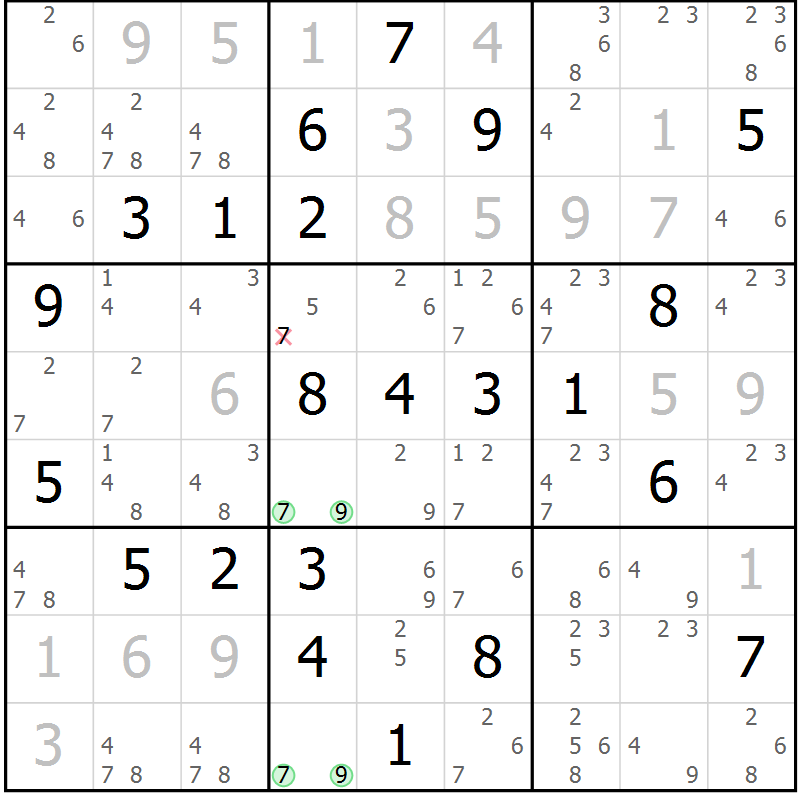 Position des candidats pour la solution de la Gr 9 page 12 du magazine de sudoku Maestro n° 102