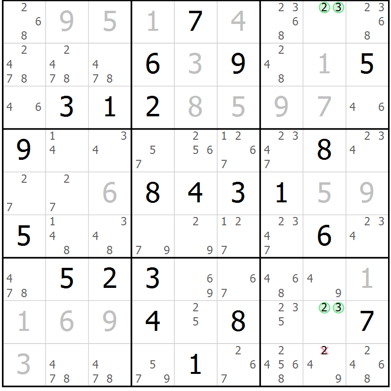 Position des candidats pour la solution de la Gr 9 page 12 du magazine de sudoku Maestro n° 102