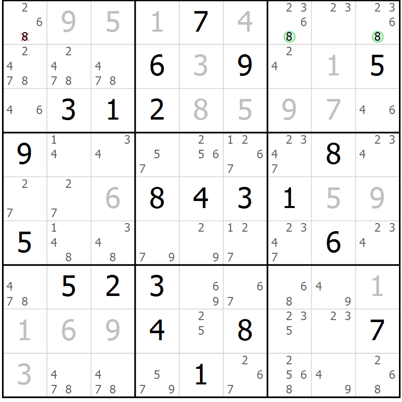 Position des candidats pour la solution de la Gr 9 page 12 du magazine de sudoku Maestro n° 102