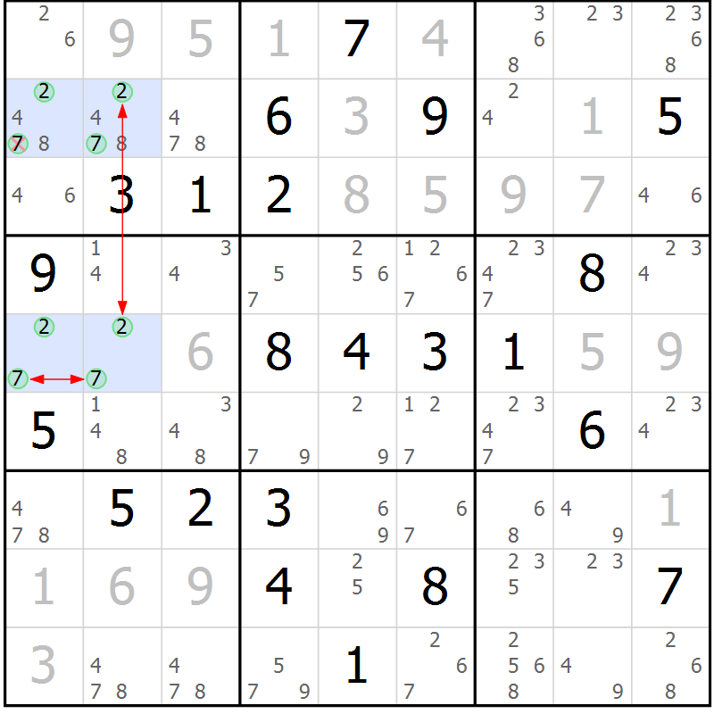Position des candidats pour la solution de la Gr 9 page 12 du magazine de sudoku Maestro n° 102