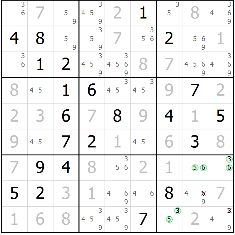 Position des candidats pour la solution de la Gr 1 page 4 du magazine de sudoku Maestro n° 103
